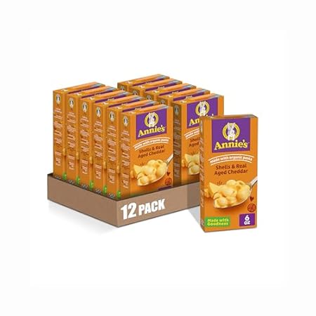 Annie's Shells and Real Aged Cheddar, Made with Organic Pasta and Real Cheese, 6 oz (Pack of 12)