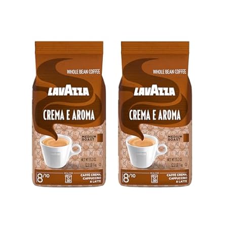 Lavazza Crema e Aroma Whole Bean Coffee, Medium Roast, Arabica and Robusta Blend, 2.2 lb Bag (Pack of 2)