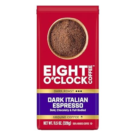 Eight O'Clock Coffee Dark Italian Espresso Ground Coffee, Medium Roast, 11 Ounce (Pack of 6) - Bold & Chocolaty