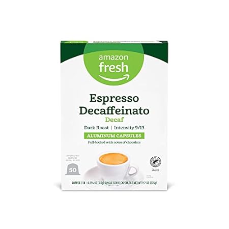 Amazon Fresh Espresso Decaffeinato Dark Roast Aluminum Capsules, Compatible with Nespresso Original Brewers, Intensity 9/13, 50 Count (5 Packs of 10)