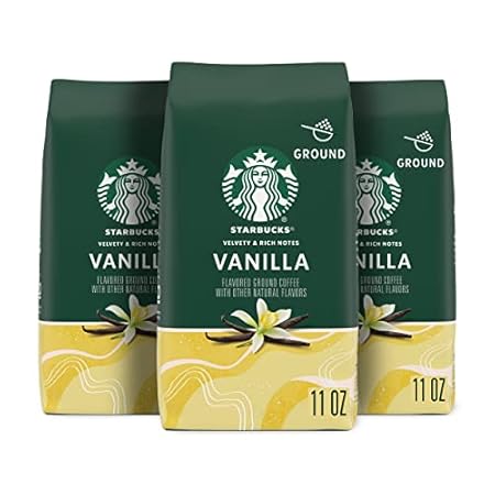 Starbucks Ground Coffee, Vanilla Flavored Coffee, Naturally Flavored, 100% Arabica, 3 bags (11 oz each)