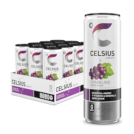 CELSIUS Sparkling Grape Rush, Functional Essential Energy Drink 12 Fl Oz (Pack of 12)