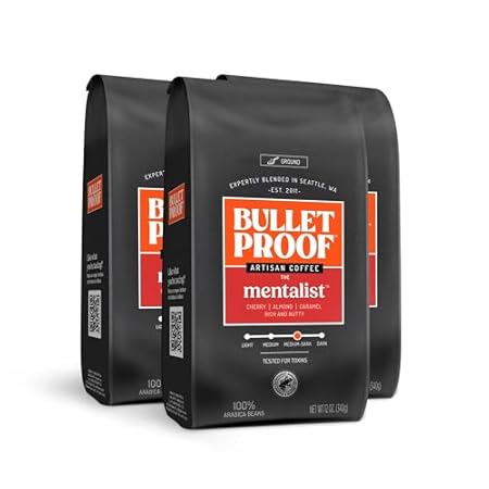 Bulletproof The Mentalist Medium-Dark Roast Ground Coffee, 12 Ounces (Pack of 3), 100% Arabica Beans, Clean Coffee Tested for Toxins, Packaging May Vary