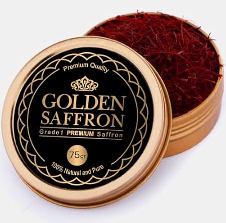 Golden Saffron, Finest Pure Premium All Red Saffron Threads, Grade A+ Super Negin, Non-GMO Verified. For Tea, Paella, Rice, Desserts, Golden Milk and Risotto (75.0 Grams)