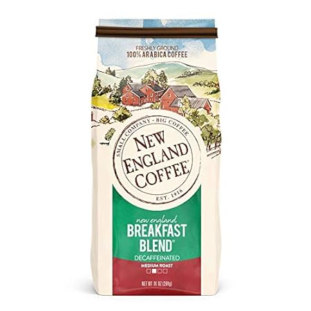 New England Coffee Breakfast Blend Decaffeinated Medium Roast Ground Coffee, 10oz Bag (Pack of 1)