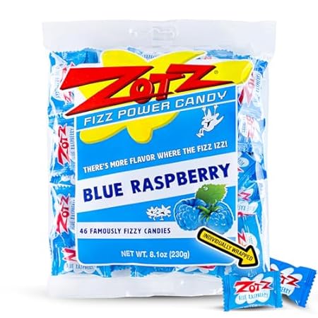 Zotz Fizzy Old Fashioned Hard Candy Fruit Flavored Blue Raspberry Candy, Individually Wrapped Hard Candy -Filled Hard Candy - Gluten -Free, From Italy Since 1970 (Bag 46 Units)