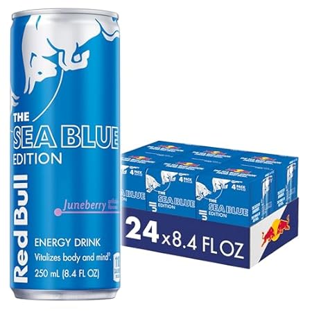 Red Bull Sea Blue Edition Energy Drink, Juneberry, with 80mg Caffeine plus Taurine & B Vitamins, 8.4 Fl Oz, Pack of 24 Cans (6 Packs of 4)