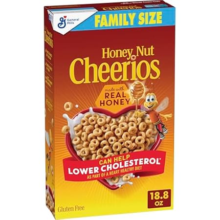 Honey Nut Cheerios, Heart Healthy Gluten Free Breakfast Cereal with Whole Grain Oats, Family Size, 18.8 oz