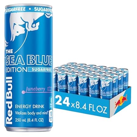 Red Bull Sea Blue Edition Sugar-Free Energy Drink, Juneberry, with 80mg Caffeine plus Taurine & B Vitamins, 8.4 Fl Oz, Pack of 24 Cans