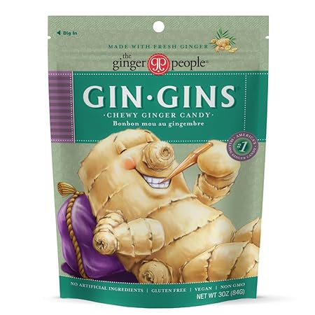 GIN GINS Original Ginger Chews – 100% Natural Candy by The Ginger People – Individually Wrapped Healthy Treats - Made with the Fresh Rhizome – Original Flavor – 3oz Bag – Pack of 12
