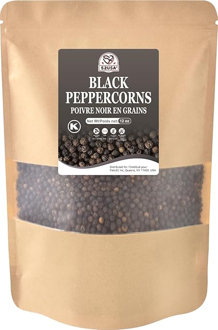 52USA Black Peppercorns, 12oz (Pack of 1), Peppercorns for Grinder Refill, Gluten-Free, Kosher, Whole Peppercorns, All Natural Black Pepper