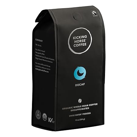 Kicking Horse Coffee, Decaf, Swiss Water Process, Dark Roast, Whole Bean - Certified Organic, Fairtrade, Kosher Coffee, 10 Ounce (Pack of 6) - Packaging May Vary