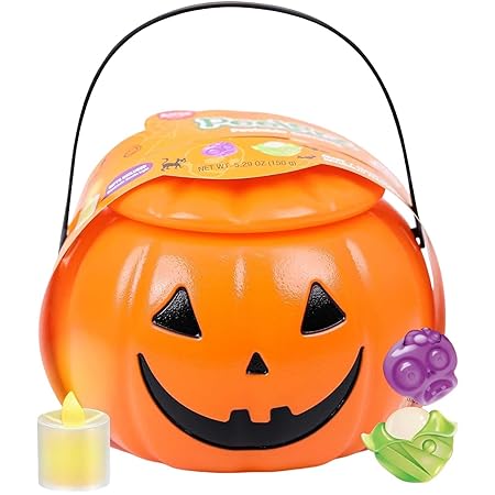AMOS Halloween Candy Pumpkin Jar Bucket – Peelable Gummy Mummy & Zombie Shapes, Individually Wrapped, 5.29oz