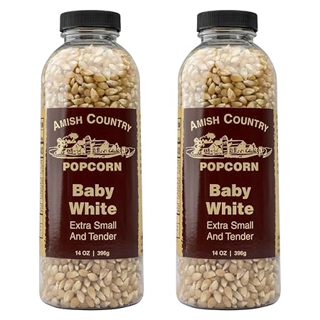 Amish Country Popcorn | 2-14 oz Bottles | Baby White Popcorn Kernels | Old Fashioned, Non-GMO and Gluten Free (2-14 oz Bottles)