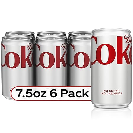 Diet Coke Soda Soft Drinks, 7.5 fl oz Cans, 6 Pack - Mini Soda Cans, Diet Cola