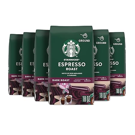 Starbucks Ground Coffee—Dark Roast Coffee—Espresso Roast—100% Arabica—6 bags (18 oz each)