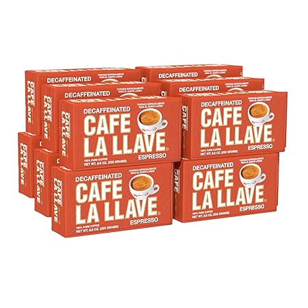 Cafe La Llave Decaf Dark Roast Ground Espresso Coffee, 8.8 oz Brick (Pack of 12) – Bold Cuban-Style Blend for Moka Pot, Espresso, or Drip – Strong, Rich Flavor