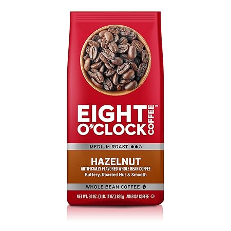 Eight O'Clock Coffee Hazelnut Whole Bean Coffee, Medium Roast, 30 Ounce (Pack of 1) - Buttery, Smooth & Nutty