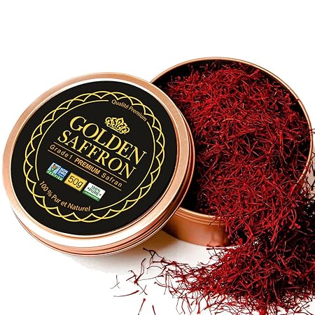 Golden Saffron, Finest Pure Premium All Red Saffron Threads, Grade A+ Super Negin, Non-GMO Verified. For Tea, Paella, Rice, Desserts, Golden Milk and Risotto (50.0 Grams)