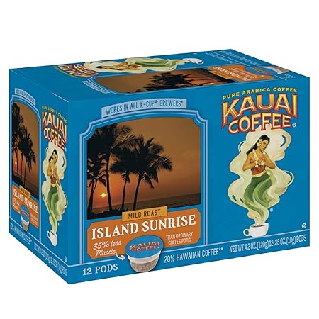 Kauai Coffee Single-Serve Pods, Island Sunrise Mild Roast - Arabica Coffee from Hawaii’s Largest Coffee Grower, Compatible with Keurig K-Cup Brewers - 12 Count (Pack of 6)