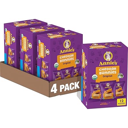 Annie's Organic Cheddar Bunnies Baked Snack Crackers, 12 oz., 12 Pouches (Pack of 4)