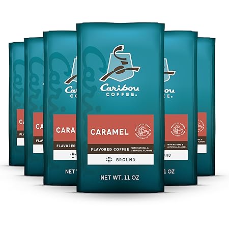 Caribou Coffee, Medium Roast Ground Coffee - Caramel Flavored 66 Ounces (6 Bags of 11 Ounces)
