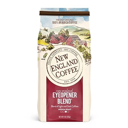 New England Coffee Eyeopener Blend Dark Roast Ground Coffee, 9oz Bag (Pack of 6)