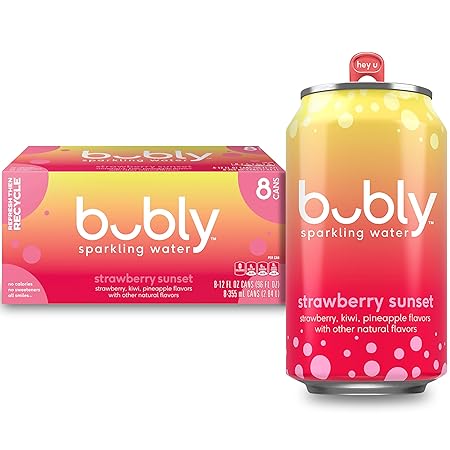 bubly Sparkling Water, Strawberry Sunset, Zero Sugar & Zero Calories, Seltzer Water, 12 Fl Oz Cans (Pack of 8)