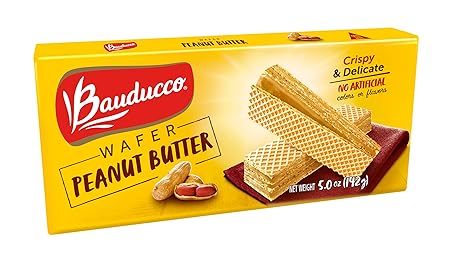 Bauducco Peanut Butter Wafers - Crispy Wafer Cookies With 3 Delicious, Indulgent Decadent Layers of Peanut Butter Flavored Cream - Delicious Sweet Snack or Desert - 5.0 oz (Pack of 1)