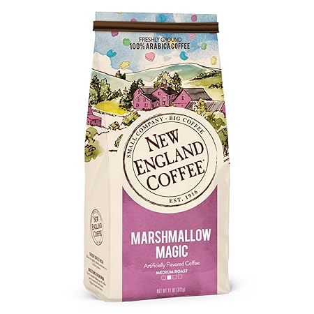 New England Coffee Marshmallow Magic Blend Medium Roast Ground Coffee, 11oz Bag (Pack of 6)