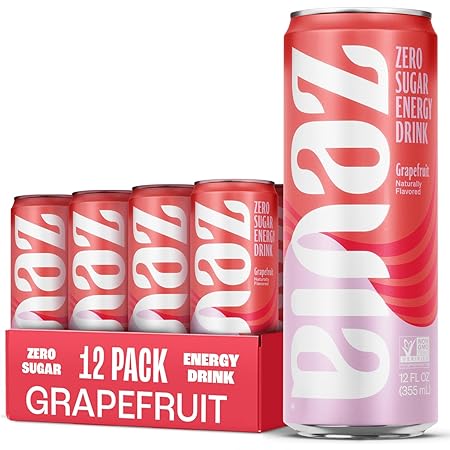 Zevia Zero Sugar Energy Drink, Grapefruit, 12 oz Cans (12-Pack) – Naturally Sweetened, Non-GMO Project Verified, Gluten-Free, Vegan