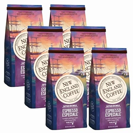 New England Coffee Espresso Especiale Dark Roast Ground Coffee, 10oz Bag (Pack of 6)