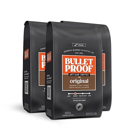 Bulletproof Original Medium Roast Ground Coffee, 12 Ounces (Pack of 3), 100% Arabica Beans, Clean Coffee Tested for Toxins, Packaging May Vary