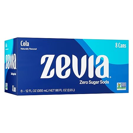 Zevia Zero Sugar Soda, Cola, 12 oz Cans (8-Pack) – Naturally Sweetened, Non-GMO Project Verified, Gluten-Free, Vegan