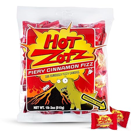 Zotz Fizzy Old Fashioned Hard Candy - Fiery Cinnamon Flavored Candy, Individually Wrapped - Filled Hard Candy - Gluten -Free, From Italy Since 1970 (Bag 100 Units)