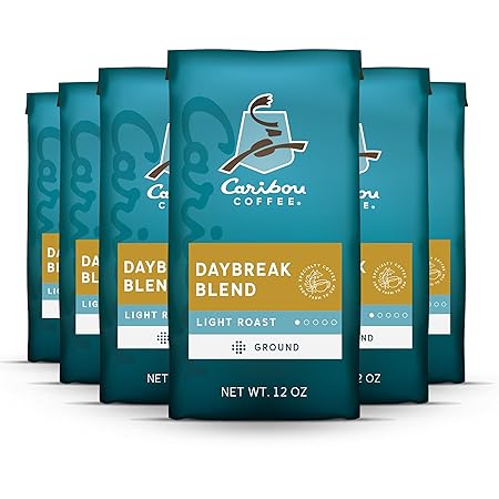 Caribou Coffee, Light Roast Ground Coffee - Daybreak Blend 72 Ounces (6 Bags of 12 Ounces)