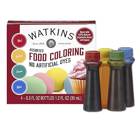 Watkins Assorted Food Coloring, 1 Each Red, Yellow, Green, Blue, Total Four 0.3 oz bottles, 4 Count (Pack of 1)