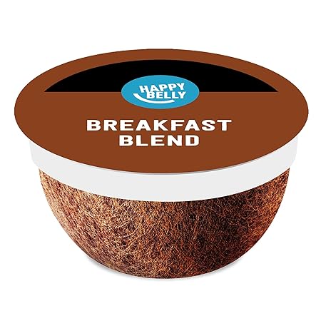 Amazon Brand - Happy Belly Breakfast Blend Compostable Coffee Pods, Light Roast, Compatible with K-Cup Brewer, 96 Count