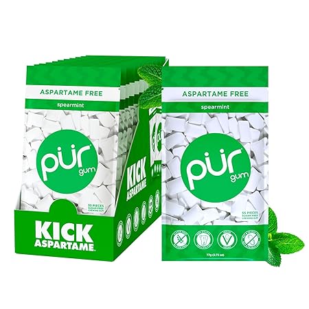 PUR Gum | Aspartame Free Chewing Gum | 100% Xylitol | Natural Spearmint Flavored Gum, 55 Pieces (Pack of 12)