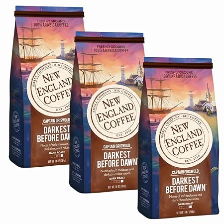 New England Coffee Darkest Before Dawn Dark Roast Ground Coffee, 10oz Bag (Pack of 3)