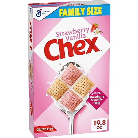 Strawberry Vanilla Chex Cereal, Gluten Free Breakfast Cereal, Made with Whole Grain, Family Size, 19.8 oz