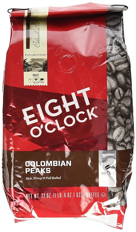 Eight O'Clock Coffee 100% Colombian Peaks, Medium Roast, Whole Bean Coffee, 22 Ounce (Pack of 1), 100% Arabica, Kosher Certified