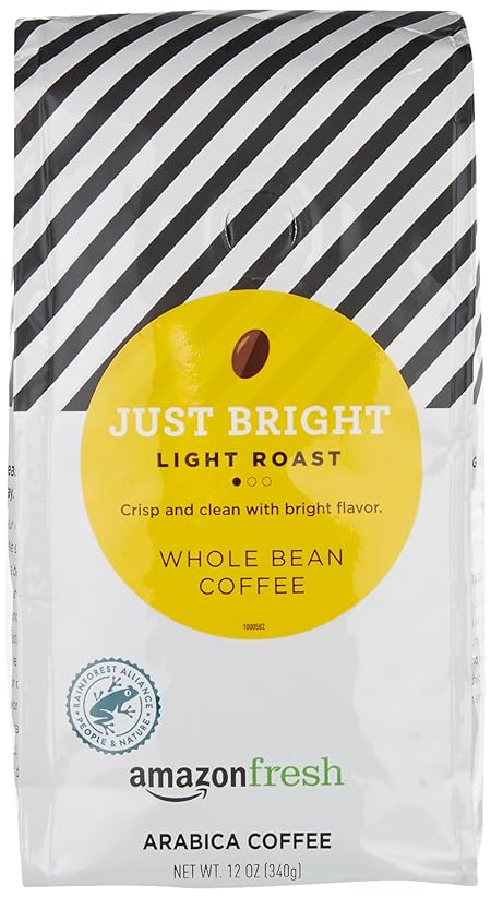 Amazon Fresh Just Bright Whole Bean Coffee, Light Roast, 12 Ounce (Pack of 3)