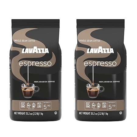 Lavazza Caffe Espresso 100% Arabic Whole Bean Coffee (2.2 lbs) - Pack of 2