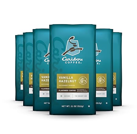 Caribou Coffee, Flavored Ground Coffee - Vanilla Hazelnut Dreamstate 66 Ounces (6 Bags of 11 Ounces)