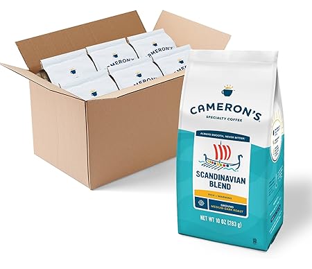 Cameron's Coffee Scandinavian Blend Ground Coffee, Medium-Dark Roast, 100% Arabica, 10-Ounce Bag, (Pack of 6)