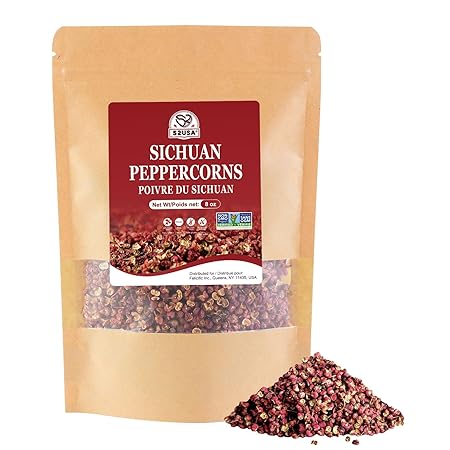 52USA Szechuan Peppercorns, Authentic Sichuan Peppercorns 8OZ, Mala Pepper, Unique Numbing, Essential for Mapo Tofu, Kung Pao Chicken, Asine Cusine, Sichuan Red Peppercorn, Whole Chinese Peppercorn
