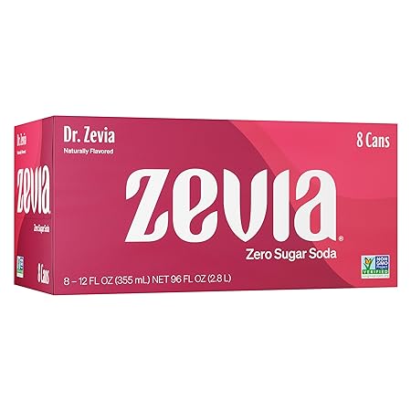 Zevia Zero Sugar Soda, Dr Zevia, 12 oz Cans (8-Pack) – Naturally Sweetened, Non-GMO Project Verified, Gluten-Free, Vegan