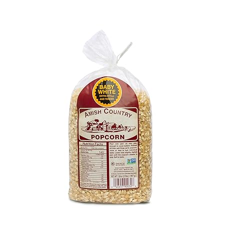 Amish Country Popcorn | 2 lb Bag | Baby White Popcorn Kernels | Small and Tender | Old Fashioned, Non-GMO and Gluten Free (Baby White - 2 lb Bag)