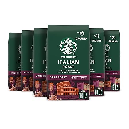 Starbucks Ground Coffee, Dark Roast Coffee, Italian Roast, 100% Arabica, 6 bags (18 oz each)